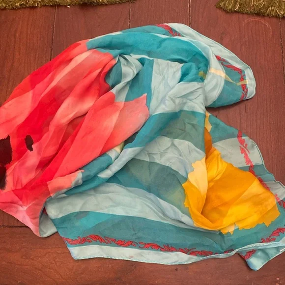 Vintage Oscar de la renta silk scarf. See photos floral striped - Picture 3 of 8